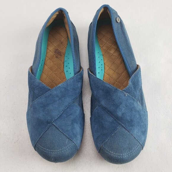 Mozo Sport Suede Canvas Flat Womens 10.5 Blue Slip On Comfort Non Slip Shoe - Picture 2 of 11